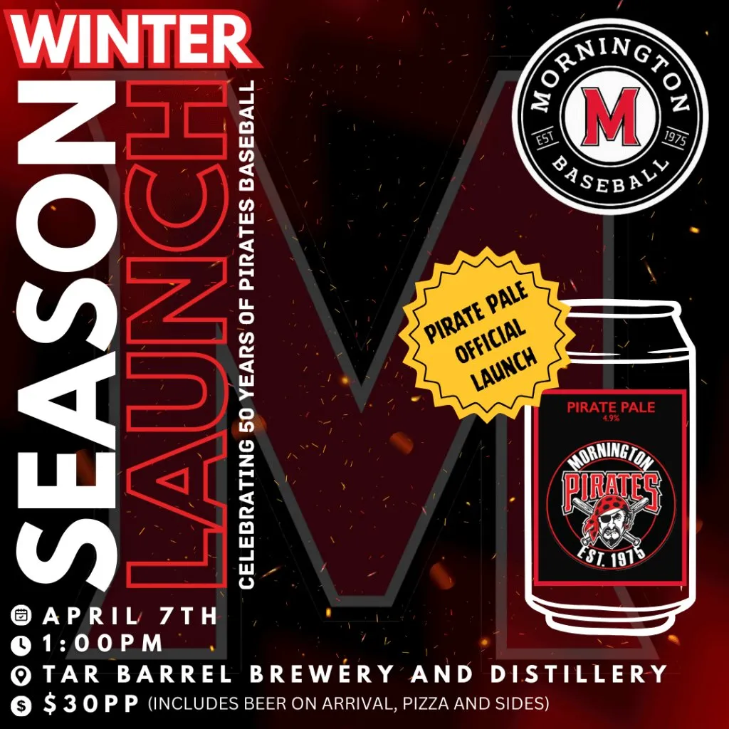 Flyer for the 2024 winter season launch at Tar Barrel, celebrating 50 years of Pirates baseball